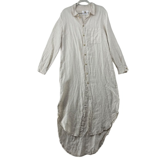Helsol Linen Shirt‎ Dress Mexico Long Sleeve Button Down Tunic Top Womens Size M - Picture 1 of 6